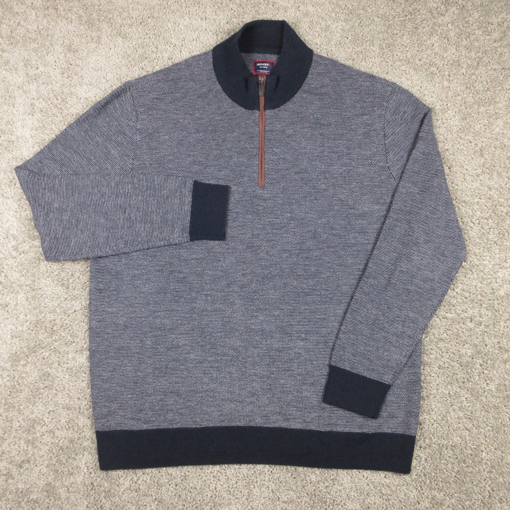 Untuckit Sweater Mens 2XL Blue Extrafine Merino Wool Belguardo 1/4 Zip Pullover